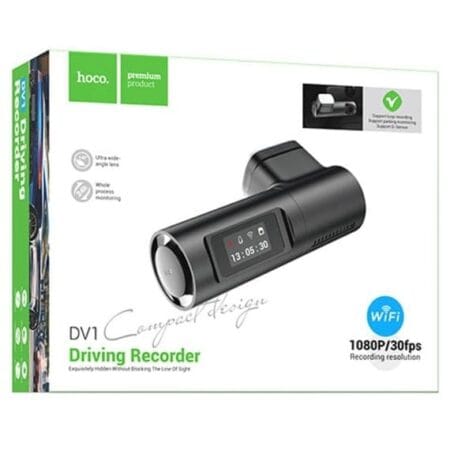 Hoco DV1 - Mini Camera Auto DVR, Ecran LCD TFT, Acumulator 200mAh, Cablu 3.5m, Suport TF Card, Negru