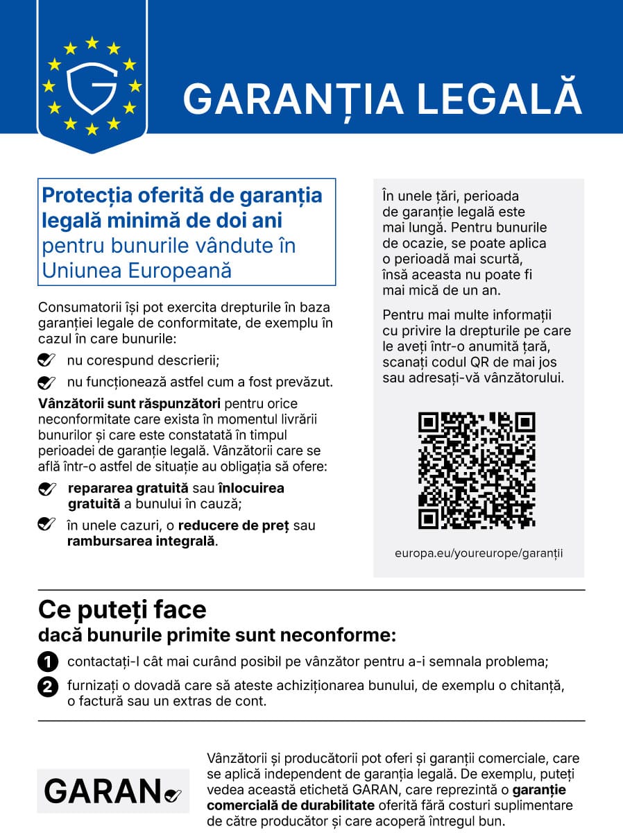 Garanția legală – notificarea armonizată a Uniunii Europene: protecția oferită de garanția legală minimă de doi ani pentru bunurile vândute în UE